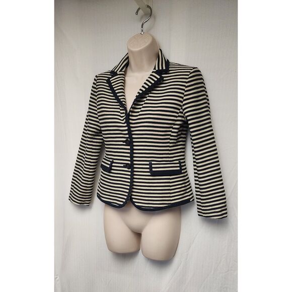 Ann Taylor LOFT Long Sleeve Blue & Beige Striped Blazer Jacket-Size 2 - Picture 3 of 8